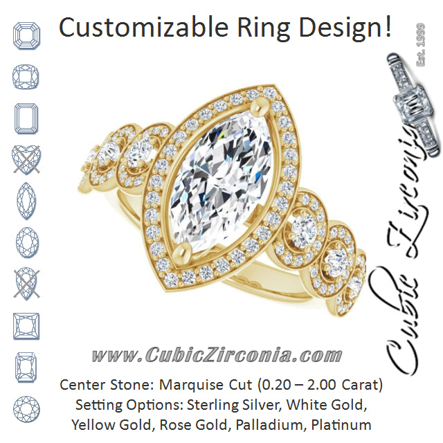 Cubic Zirconia Engagement Ring- The Emma Grace (Customizable Cathedral-set Marquise Cut 7-stone style Enhanced with 7 Halos)