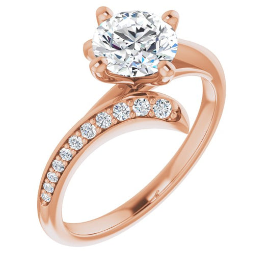 10K Rose Gold Customizable Round Cut Style with Artisan Bypass and Shared Prong Band
