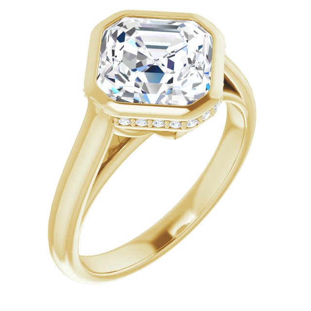 10K Yellow Gold Customizable Asscher Cut Semi-Solitaire with Under-Halo and Peekaboo Cluster