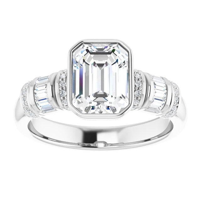 Cubic Zirconia Engagement Ring- The Coralie (Customizable Bezel-set Radiant Cut Setting with Wide Sleeve-Accented Band)