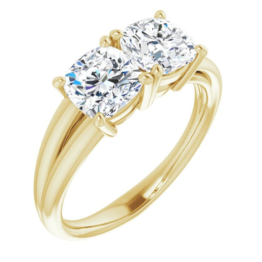 10K Yellow Gold Customizable Two-Stone Cushion Cut with Split Band