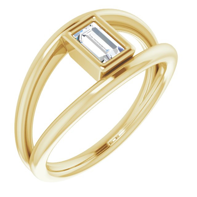 10K Yellow Gold Customizable Bezel-set Straight Baguette Cut Style with Wide Tapered Split Band