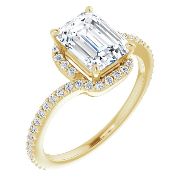 Cubic Zirconia Engagement Ring- The Essence (Customizable Artisan Emerald Cut Design with Thin, Accented Bypass Band)