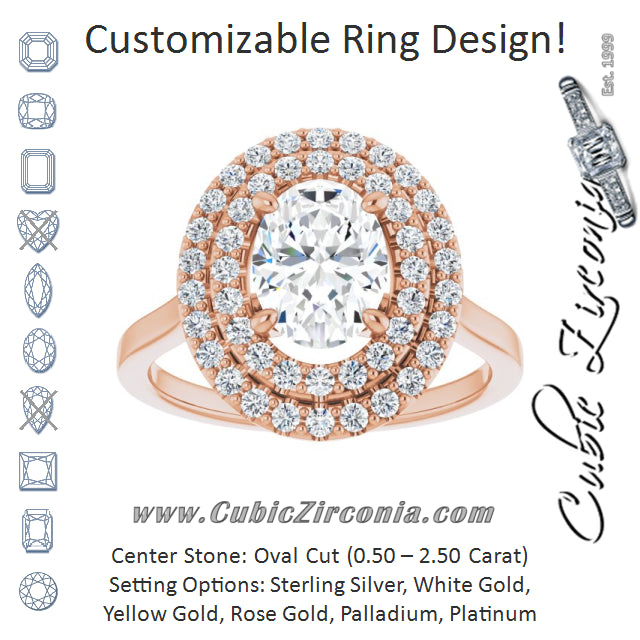 Cubic Zirconia Engagement Ring- The Giuliana (Customizable Cathedral-set Oval Cut Design with Double Halo)