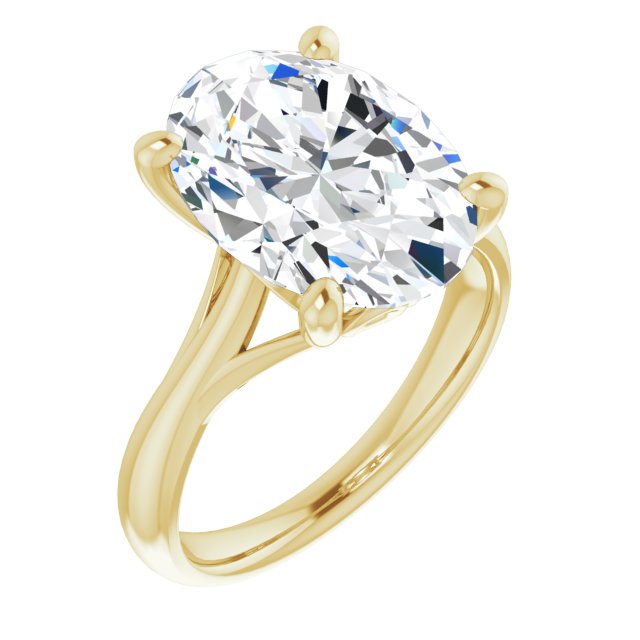 10K Yellow Gold Customizable Oval Cut Solitaire with Decorative Prongs & Tapered Band