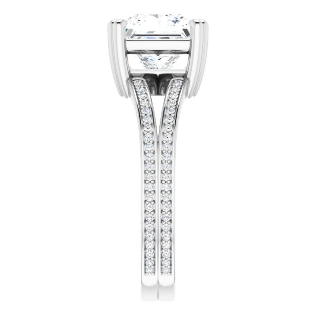 Cubic Zirconia Engagement Ring- The Carlotta (Customizable Princess/Square Cut Center with 100-stone* "Waterfall" Pavé Split Band)