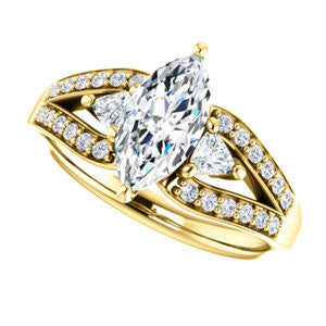 CZ Wedding Set, featuring The Karen engagement ring (Customizable Enhanced 3-stone Design with Marquise Cut Center, Dual Trillion Accents and Wide Pavé-Split Band)