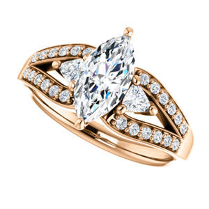 CZ Wedding Set, featuring The Karen engagement ring (Customizable Enhanced 3-stone Design with Marquise Cut Center, Dual Trillion Accents and Wide Pavé-Split Band)