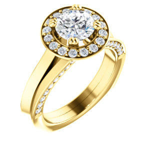 Cubic Zirconia Engagement Ring- The Jocelyn (Customizable Halo-Enhanced Round Cut featuring 3-side Accented Split-Band)