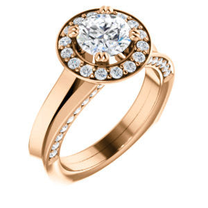 Cubic Zirconia Engagement Ring- The Jocelyn (Customizable Halo-Enhanced Round Cut featuring 3-side Accented Split-Band)
