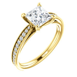 Cubic Zirconia Engagement Ring- The Brooklynn (Customizable Princess Cut with Cathedral Setting and Milgrained Pavé Band)
