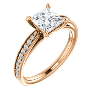 Cubic Zirconia Engagement Ring- The Brooklynn (Customizable Princess Cut with Cathedral Setting and Milgrained Pavé Band)