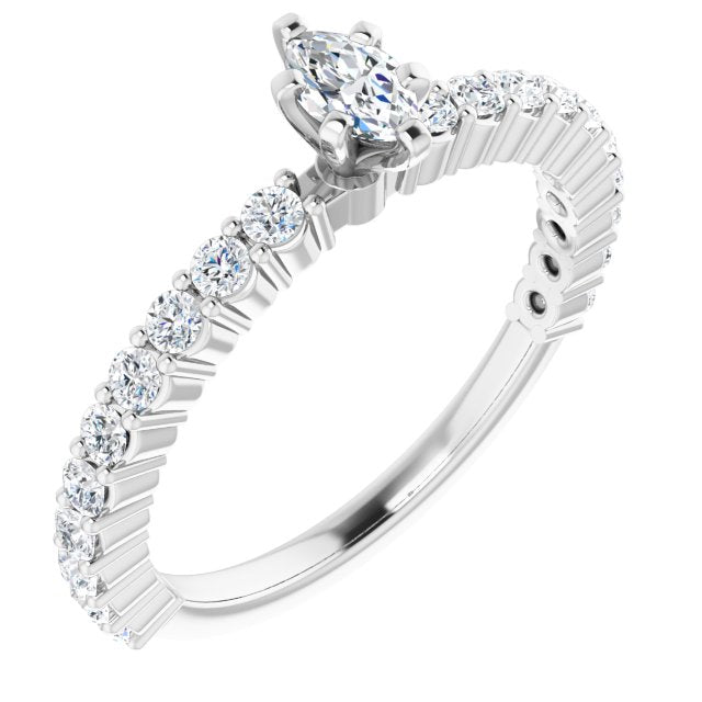 10K White Gold Customizable 8-prong Marquise Cut Design with Thin, Stackable Pav? Band