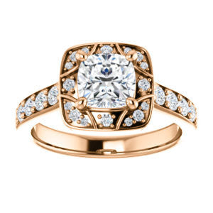 Cubic Zirconia Engagement Ring- The Payton (Customizable Cushion Cut with Segmented Cluster-Halo and Large-Accented Band)