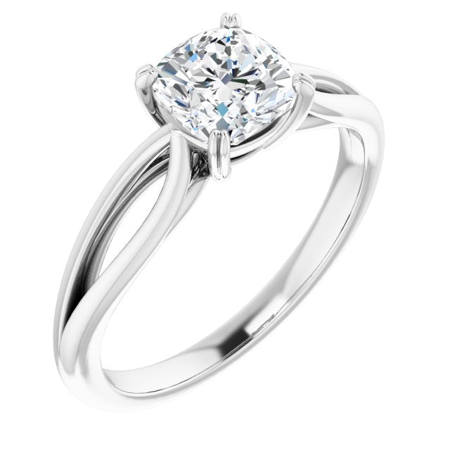 10K White Gold Customizable Cushion Cut Solitaire with Wide-Split Band
