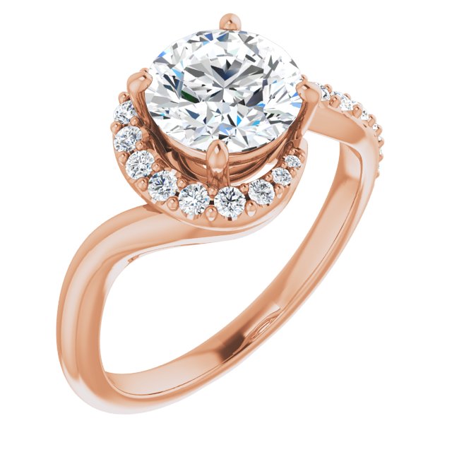 10K Rose Gold Customizable Round Cut Design with Swooping Pavé Bypass Band
