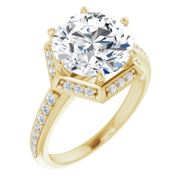 10K Yellow Gold Customizable Round Cut Design with Geometric Under-Halo and Shared Prong Band