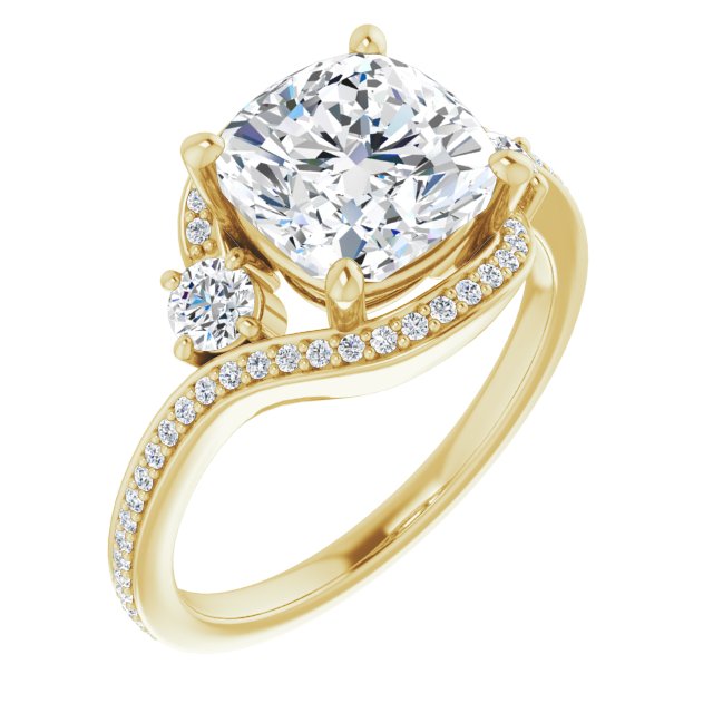 10K Yellow Gold Customizable Cushion Cut Bypass Design with Semi-Halo and Accented Band