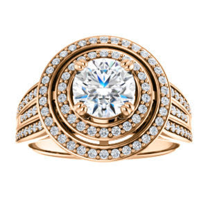 Cubic Zirconia Engagement Ring- The Shay (Customizable Round Cut Ultra-wide w/ Double-Halo and Triple-Pavé Band)