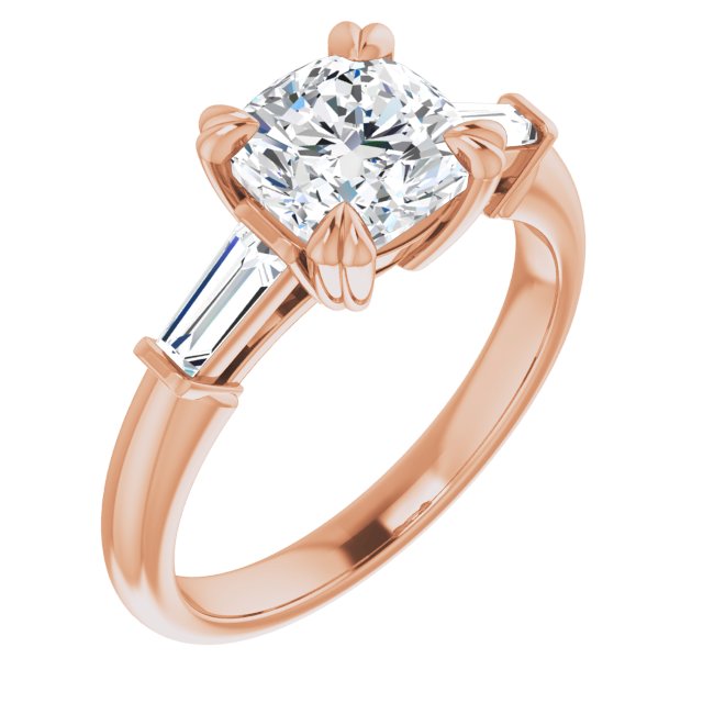Cubic Zirconia Engagement Ring- The Betyhelena (Customizable 3-stone Cushion Cut Design with Tapered Baguettes)