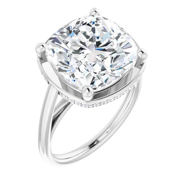 10K White Gold Customizable Super-Cathedral Cushion Cut Design with Hidden-stone Under-halo Trellis