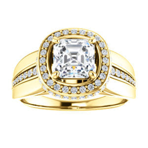 Cubic Zirconia Engagement Ring- The Siri (Customizable Asscher Cut Design featuring Halo & Underhalo Plus Wide Accented Band)