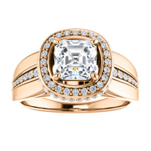 Cubic Zirconia Engagement Ring- The Siri (Customizable Asscher Cut Design featuring Halo & Underhalo Plus Wide Accented Band)