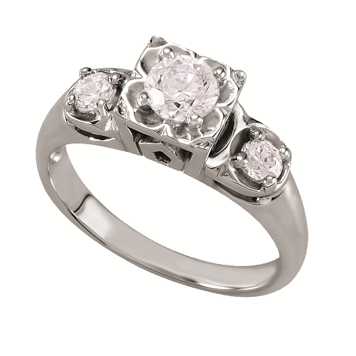 Cubic Zirconia Engagement Ring- The Vania (Floral Round Cut 3-stone)