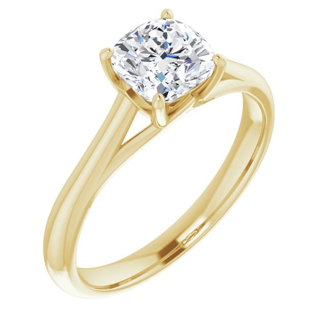 10K Yellow Gold Customizable Cushion Cut Solitaire with Crosshatched Prong Basket