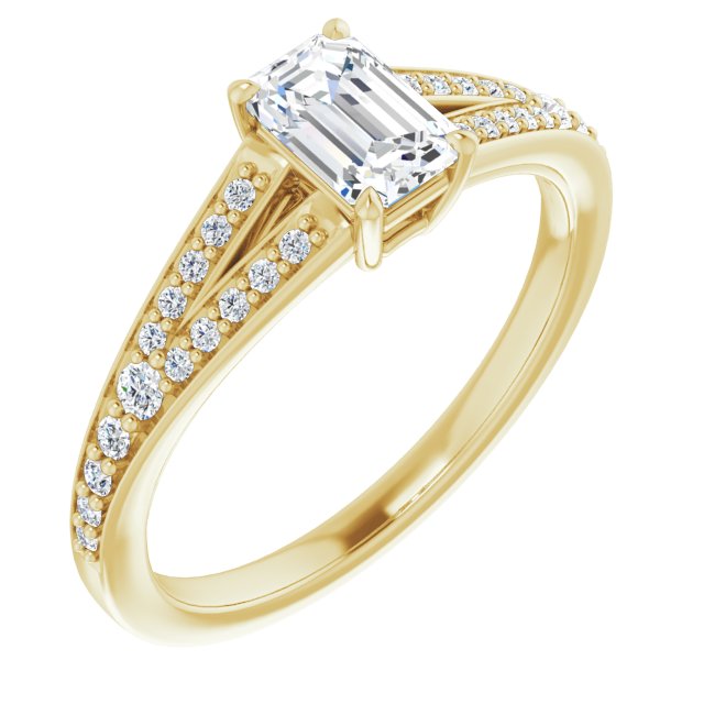 10K Yellow Gold Customizable Emerald/Radiant Cut Center with Thin Split-Shared Prong Band