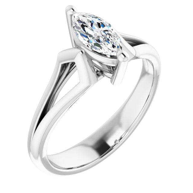 10K White Gold Customizable Cathedral-Raised Marquise Cut Solitaire with Angular Chevron Split Band