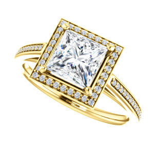 Cubic Zirconia Engagement Ring- The Laila Jean (Customizable Cathedral-set Princess Cut with Halo and Thin Pavé Band)