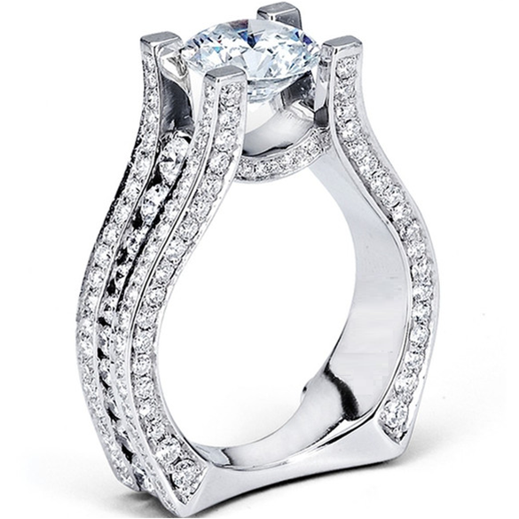 Cubic Zirconia Engagement Ring- The Alina (3 Carat European-style Pave)