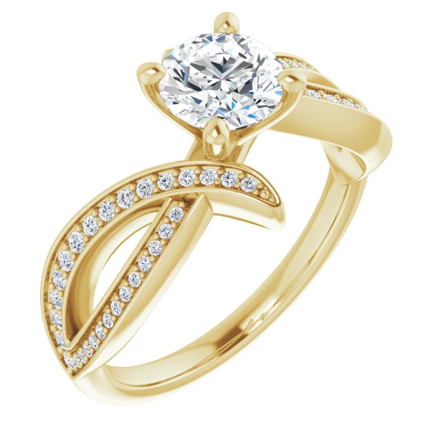 10K Yellow Gold Customizable Round Cut Design with Swooping Pavé Bypass Band