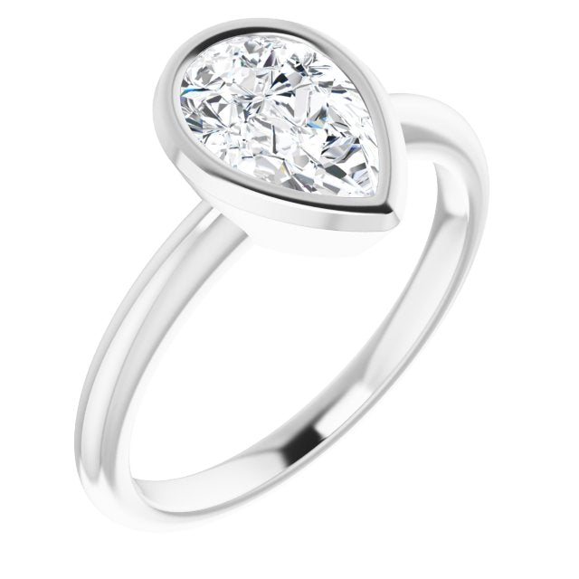 10K White Gold Customizable Bezel-set Pear Cut Solitaire with Thin Band
