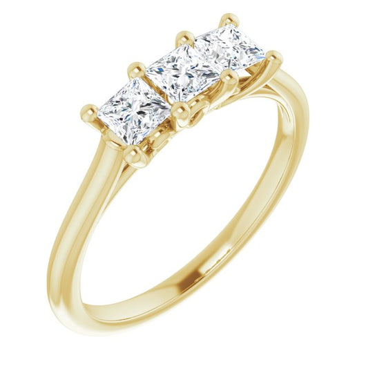 10K Yellow Gold Customizable Triple Princess/Square Cut Design with Thin Band