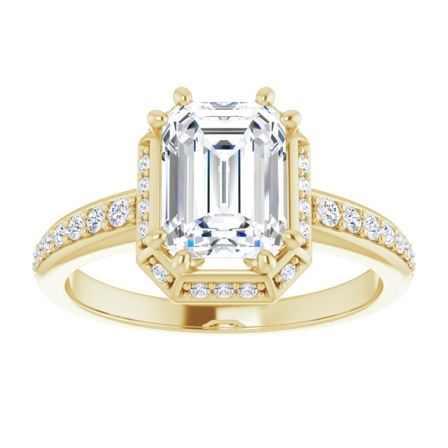 Cubic Zirconia Engagement Ring- The Gwen Noelle (Customizable Radiant Cut Design with Geometric Under-Halo and Shared Prong Band)
