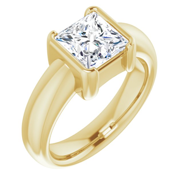 10K Yellow Gold Customizable Bezel-set Princess/Square Cut Solitaire with Thick Band