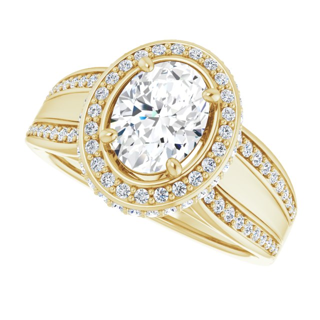 Cubic Zirconia Engagement Ring- The Deena (Customizable Halo-style Oval Cut with Under-halo & Ultra-wide Band)