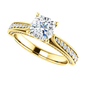 Cubic Zirconia Engagement Ring- The Claudia Jeanine (Customizable Cushion Cut Three Sided Band)
