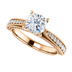 Cubic Zirconia Engagement Ring- The Claudia Jeanine (Customizable Cushion Cut Three Sided Band)
