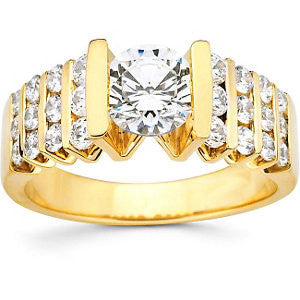 Cubic Zirconia Engagement Ring- The Crystalle (1.72 Carat Round-Cut with Quad Rows of Tri-Channel Accents)