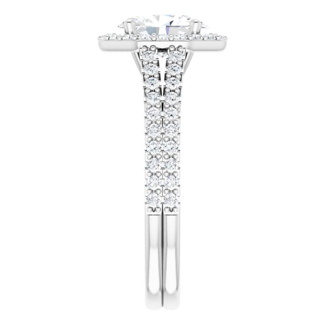 Cubic Zirconia Engagement Ring- The Danieela (Customizable Cathedral Oval Cut Design with Geometric Halo & Split Pavé Band)