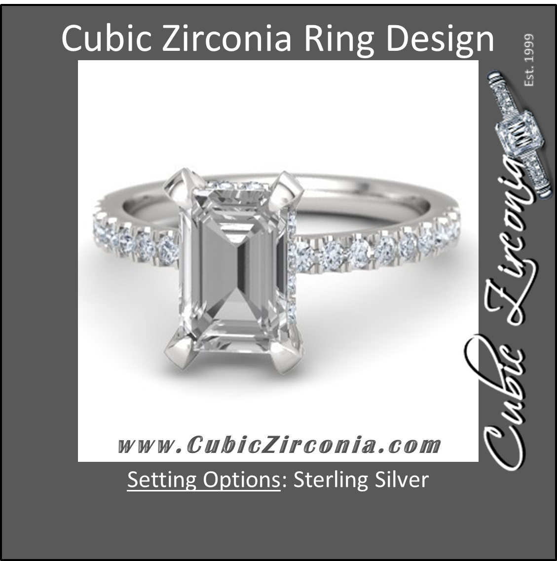 Cubic Zirconia Engagement Ring- The Kate (Emerald Cut with Pave Band)