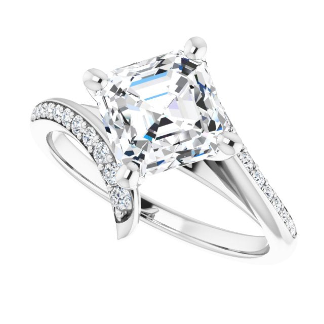 Cubic Zirconia Engagement Ring- The Cassy Anya (Customizable Asscher Cut Style with Artisan Bypass and Shared Prong Band)