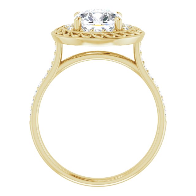 Cubic Zirconia Engagement Ring- The Ariané Contessa (Customizable Cathedral-style Cushion Cut featuring Cluster Accented Filigree Setting & Shared Prong Band)