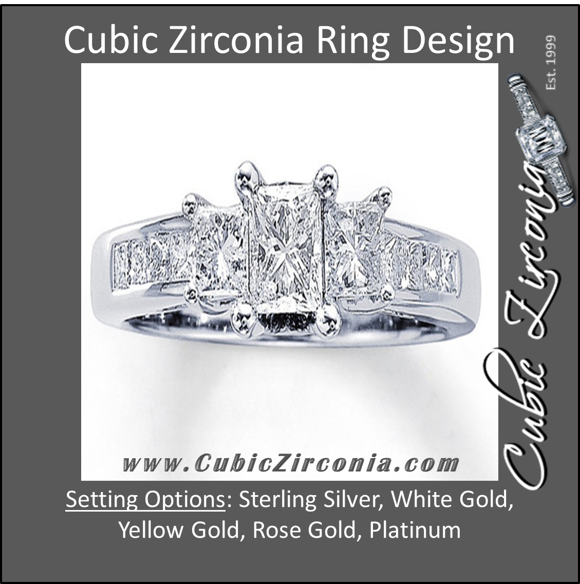 Cubic Zirconia Engagement Ring- The Celeste (1 Carat TCW 3-Stone Princess Cut)