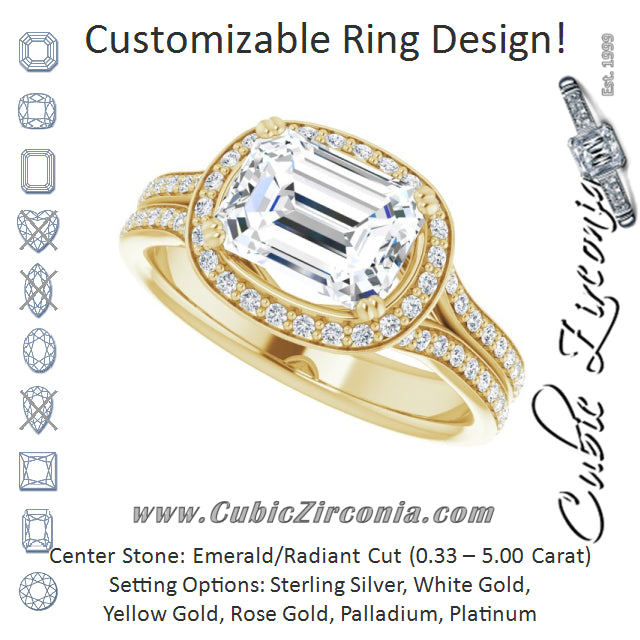 Cubic Zirconia Engagement Ring- The Kylee (Customizable Cathedral-set Emerald Cut Style with Split-Pavé Band)