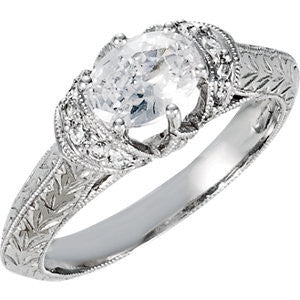 Cubic Zirconia Engagement Ring- The ________ Naming Rights 69-821 (1.18 TCW Oval Vintage Hand-Engraved)
