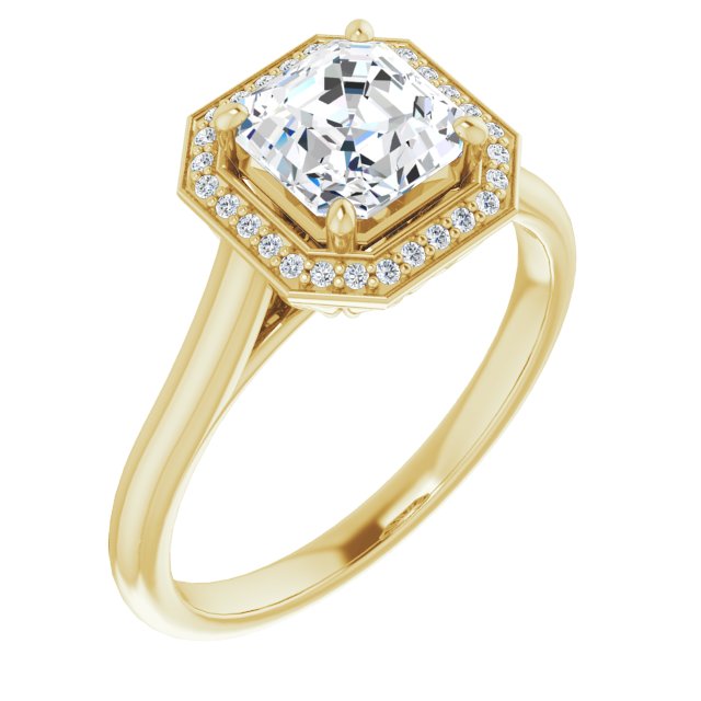 10K Yellow Gold Customizable Cathedral-Raised Asscher Cut Halo Style